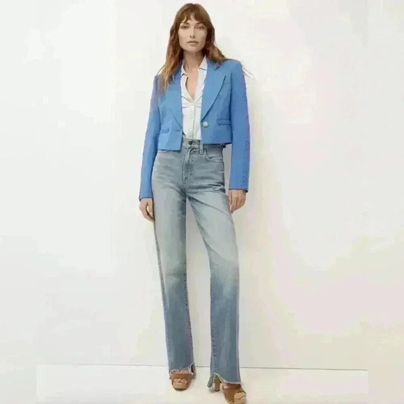 Veronica Beard Behren Blue Cropped Woven Braided Blazer Jacket 14 Shoulder Pads - Picture 7 of 15